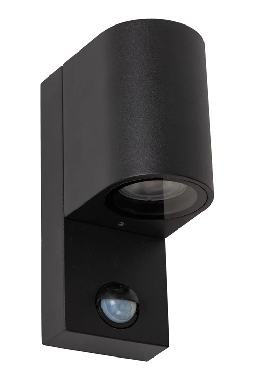 Lucide ZARO IR - Wandspot / Wandlamp Binnen/Buiten - 1xGU10 - IP65 - Beweging & dag/nacht sensor (uitschakelbaar) - Zwart - uitgezet